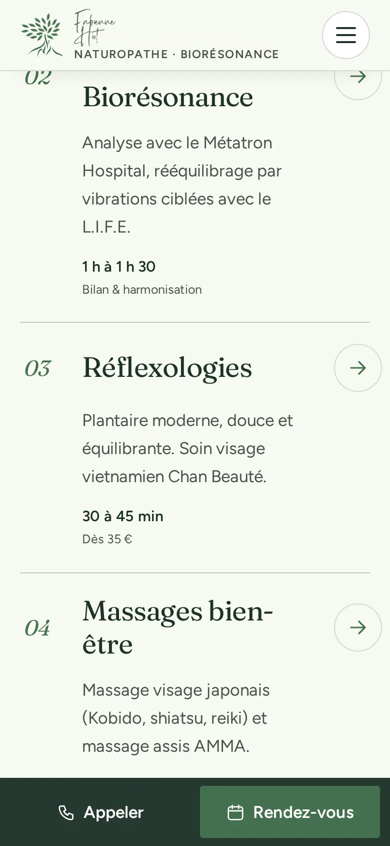 Écran 3 du concept Fabienne Hiot sur téléphone